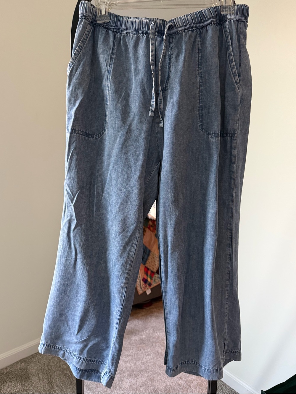 Splendid Light Blue Elastic Waist Chambray Capris